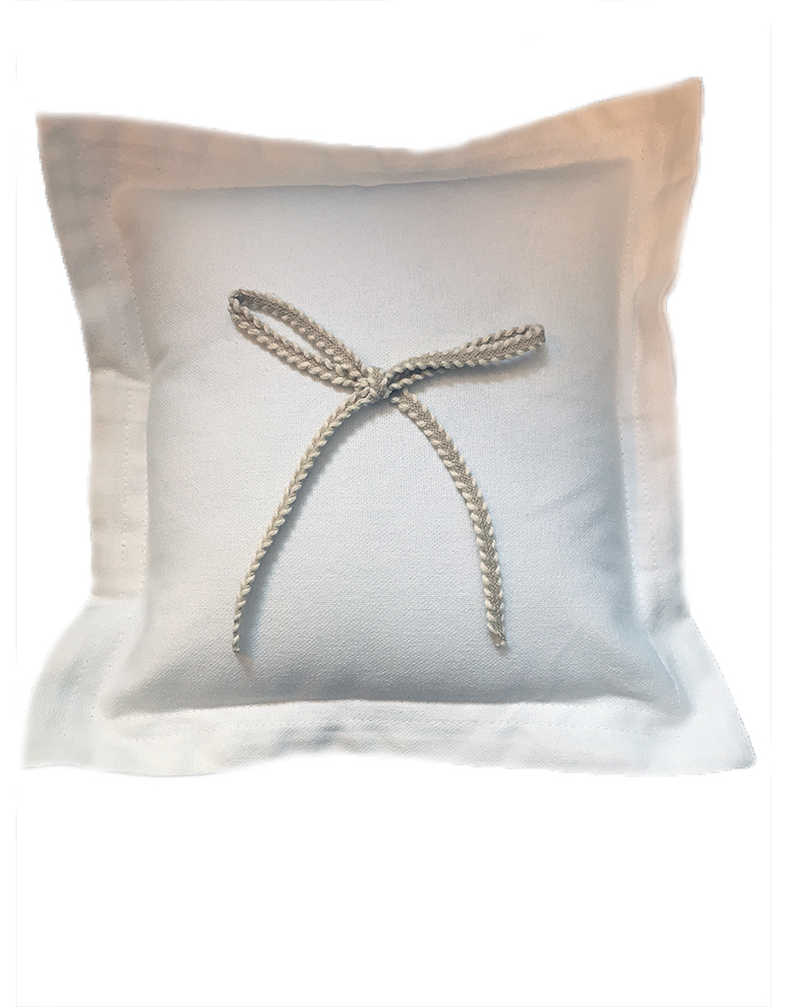 MFH Wedding Ring Bearer Pillow 8x8 White Cotton W Jute Bow