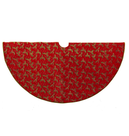 Kurt Adler Christmas Tree Skirt 52 inch Red w Holly Decoration