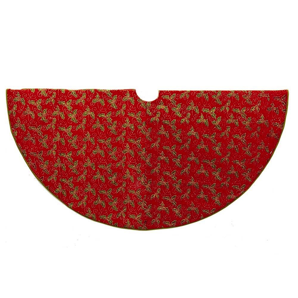 Kurt S. Adler Christmas Tree Skirt 52 inch Red w Holly Decoration ...