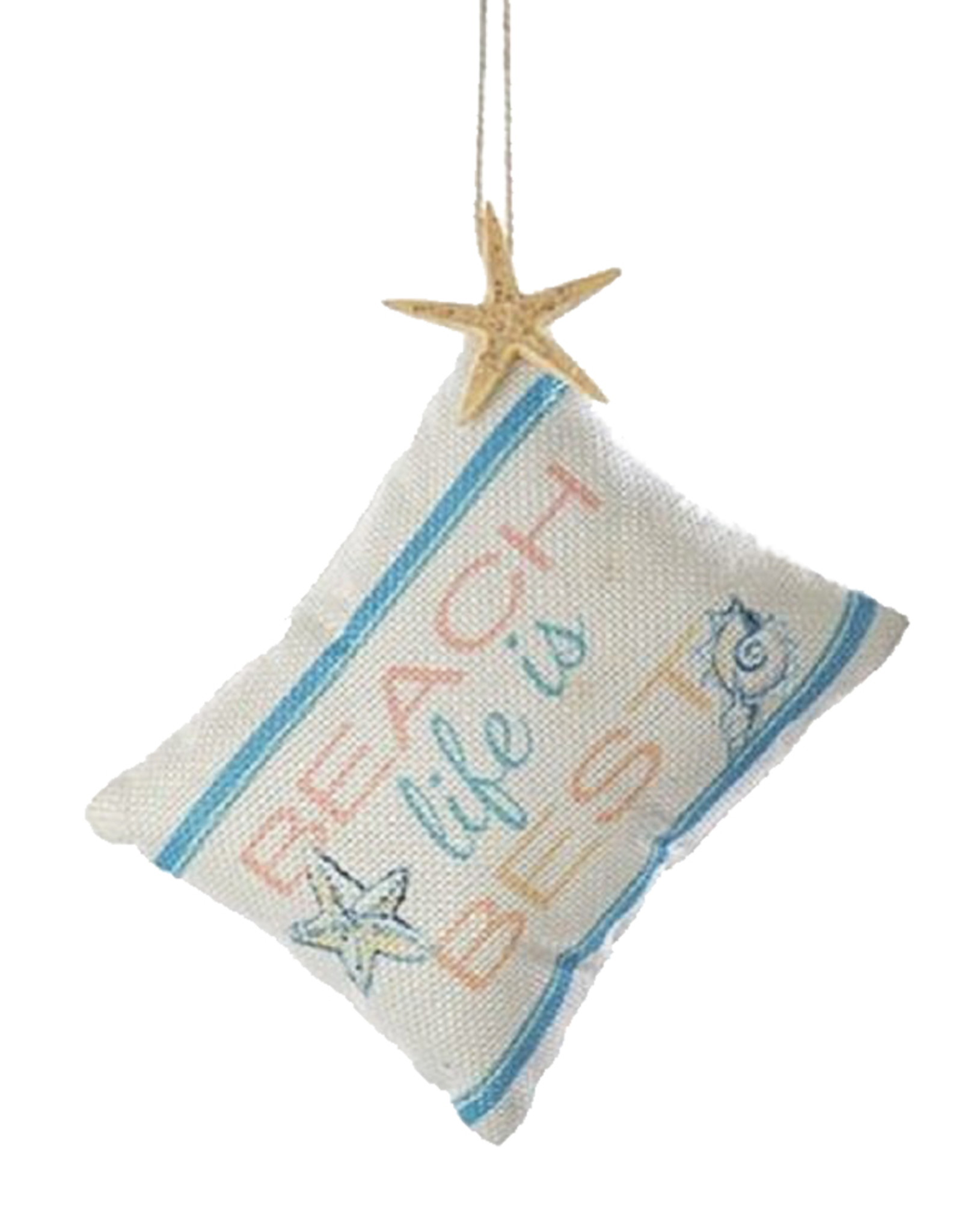 Kurt Adler Beach Pillow Ornament 5x4 inch w Saying Beach Life is Best