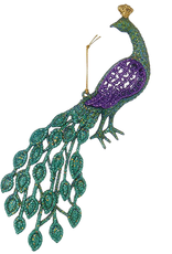 Kurt Adler Glittered Peacock Ornament 4.5 inch Teal Purple