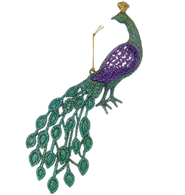 Kurt Adler Glittered Peacock Ornament 4.5 inch Teal Purple