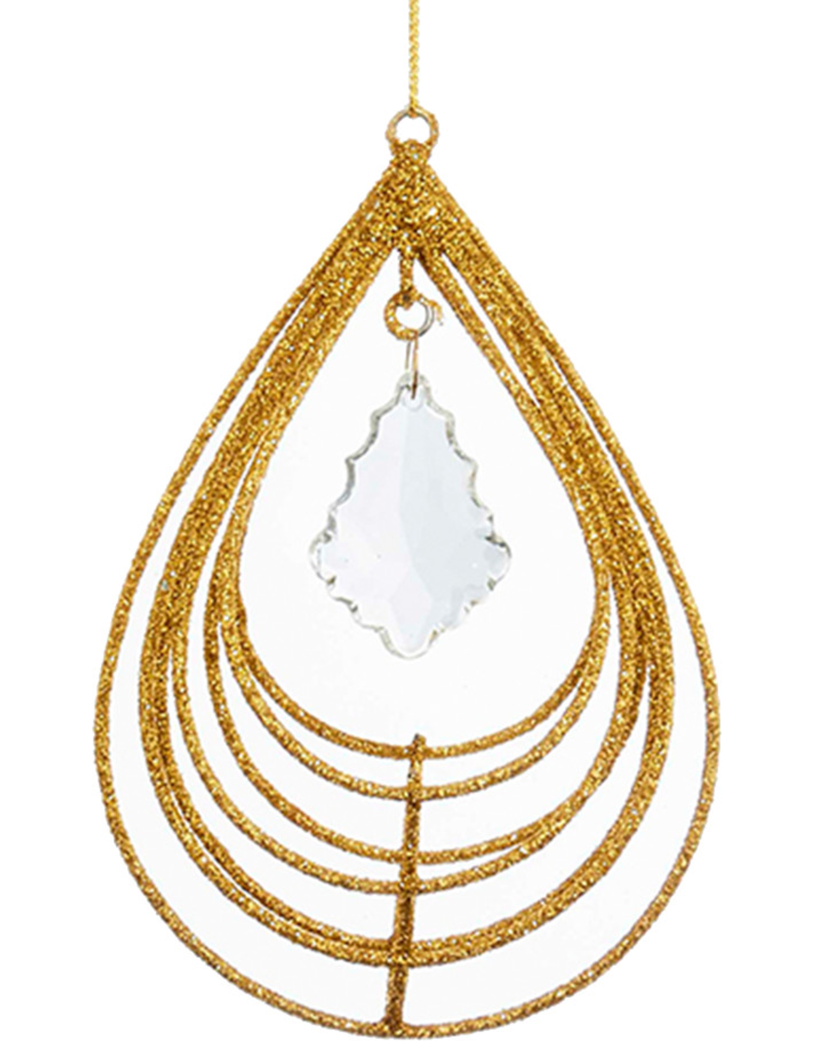 Kurt Adler Gold Glitter Wire with Clear Jewel Center Ornament | Teardrop