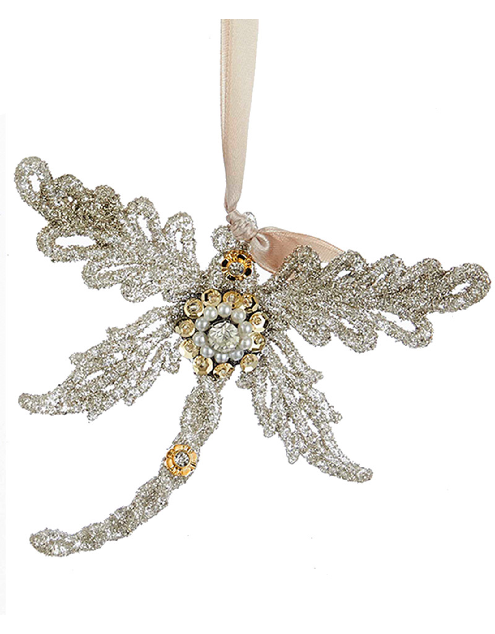 Kurt Adler Vintage Glamour Beads Gems Glittered Dragonfly Ornament TL