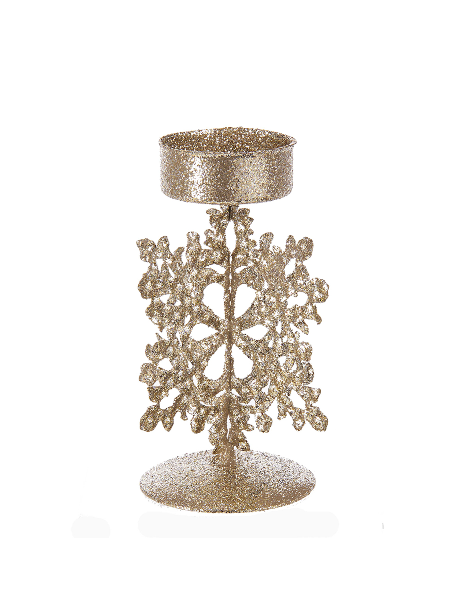 Kurt Adler Gold Glitter Tin Snowflake Tea-Light Candle Holder