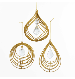 Kurt Adler Gold Glitter W Acrylic Crystal Drop Christmas Ornaments Set