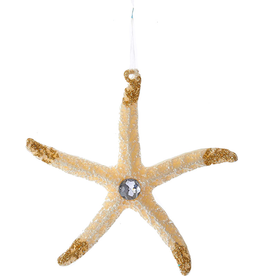 Kurt Adler Starfish w Gem Sea-Life Christmas Ornament 5in Gold Tips