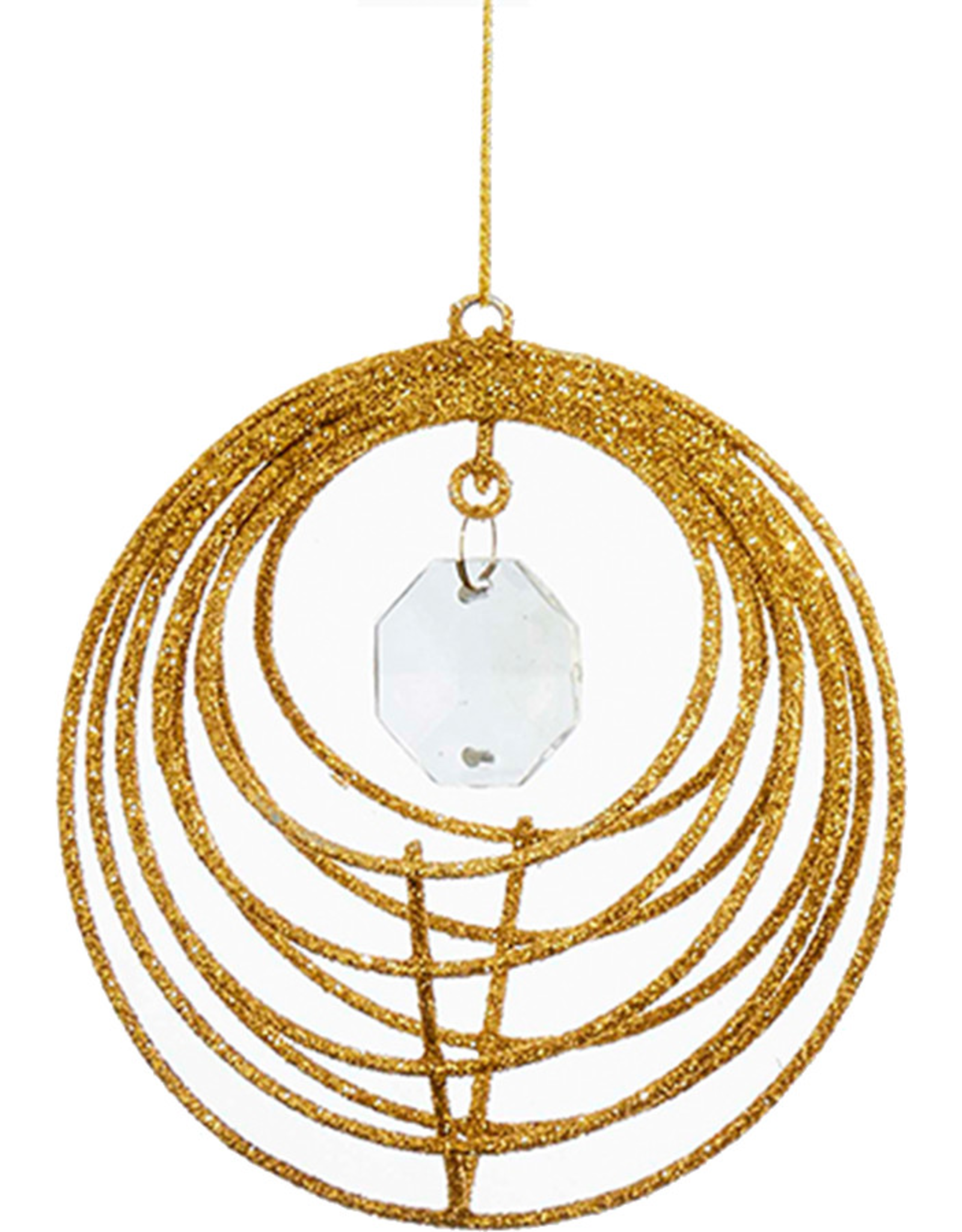 Kurt Adler Gold Glitter Wire with Clear Jewel Center Ornament | Round