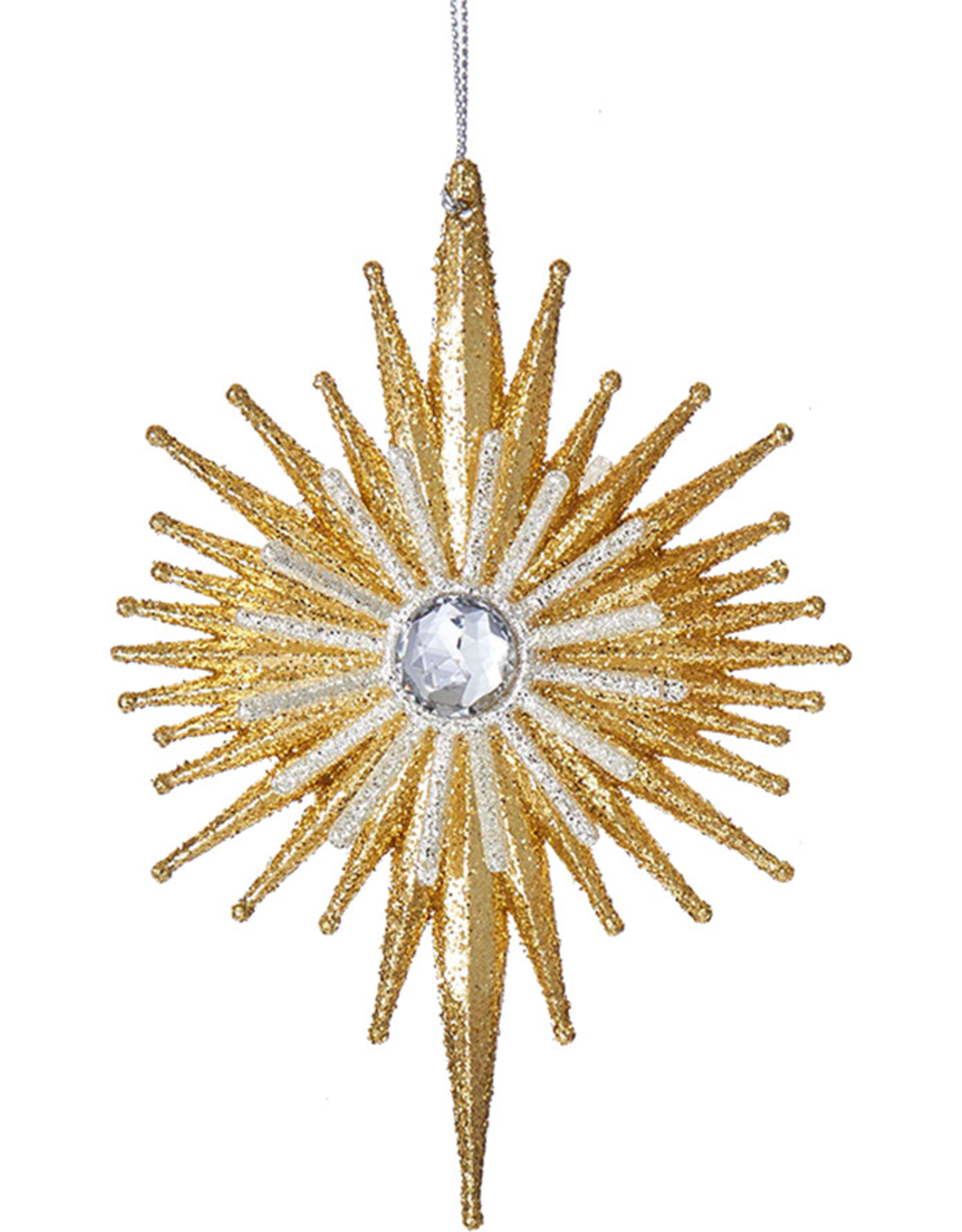 Kurt Adler Glittered Star Burst W Gem Ornament 5 5in Gold W Silver Digs N Gifts