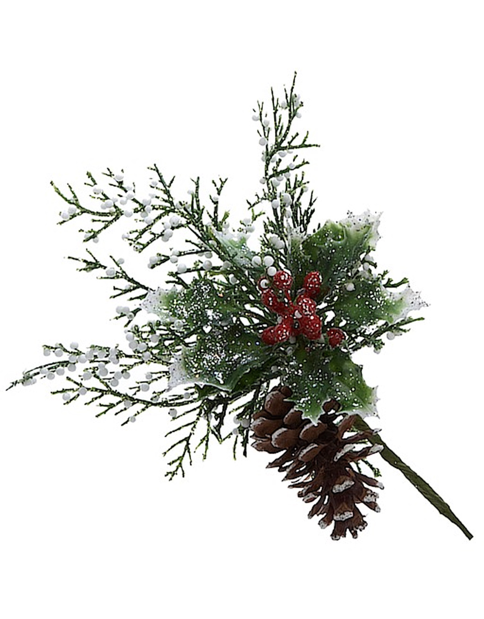 Kurt Adler Holly Berry Pine Cone n Branches Pick SET OF 4 - Digs N Gifts