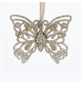 Kurt Adler Vintage Glamour Glitter Butterfly Ornament 4 inch