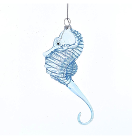 Kurt Adler Blue Seahorse Glass w Glitter Christmas Ornament 6.7 inch