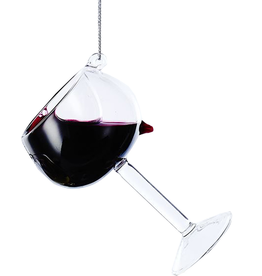 Kurt Adler Glass Wine Glass Ornament - Burgundy Wine Glass 4 inch