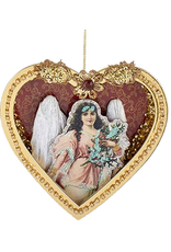 Kurt Adler Paper Angel w Feather Wings in Heart Shadow Box Ornament -D