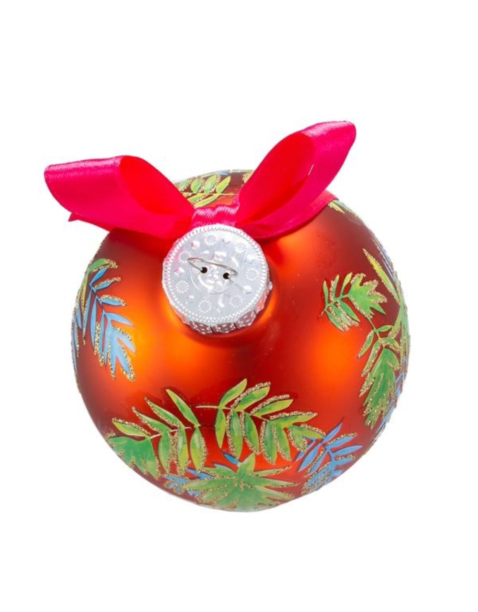 Kurt Adler Tropical Palm Leaf w Bow Glass Ball Ornaments 80MM Set of 6