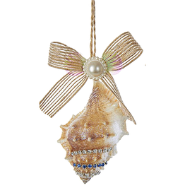 Kurt Adler Sea Shell Ornament w Gems Pearls and Ribbon Bow 4 inch -A