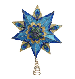 Kurt Adler Christmas Star Tree Topper Glittered Peacock 16 inch S4333