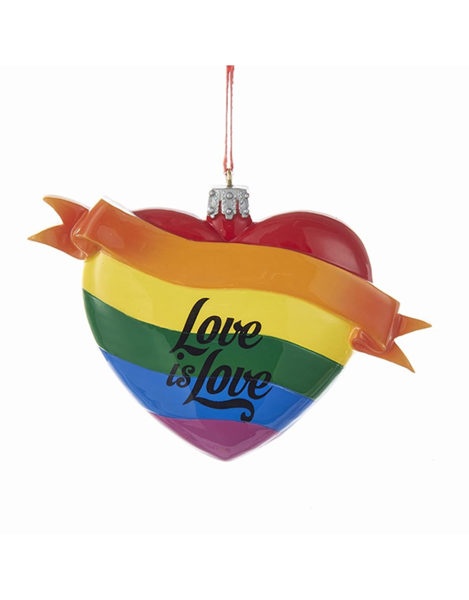 Kurt Adler Gay Pride Rainbow Heart w Love is Love Ornament 4 inch