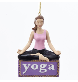 Kurt Adler Yoga Girl Ornament - Lotus Position on Yoga Sign