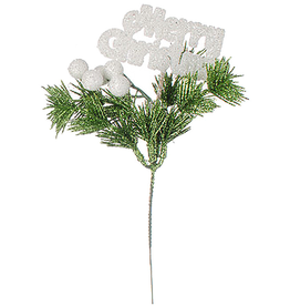 Darice White Merry Christmas Glittered Pick 9 inch Christmas Floral