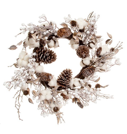 Darice DISPLAY Christmas Wreath Cotton Stems w Pine Cones 24 inch