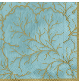 Caspari Paper Cocktail Napkins 20ct Gilded Majolica Aqua