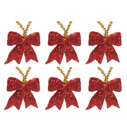 Darice Christmas Red Glittered Mini Bows Ornaments 1.25 Set of 6