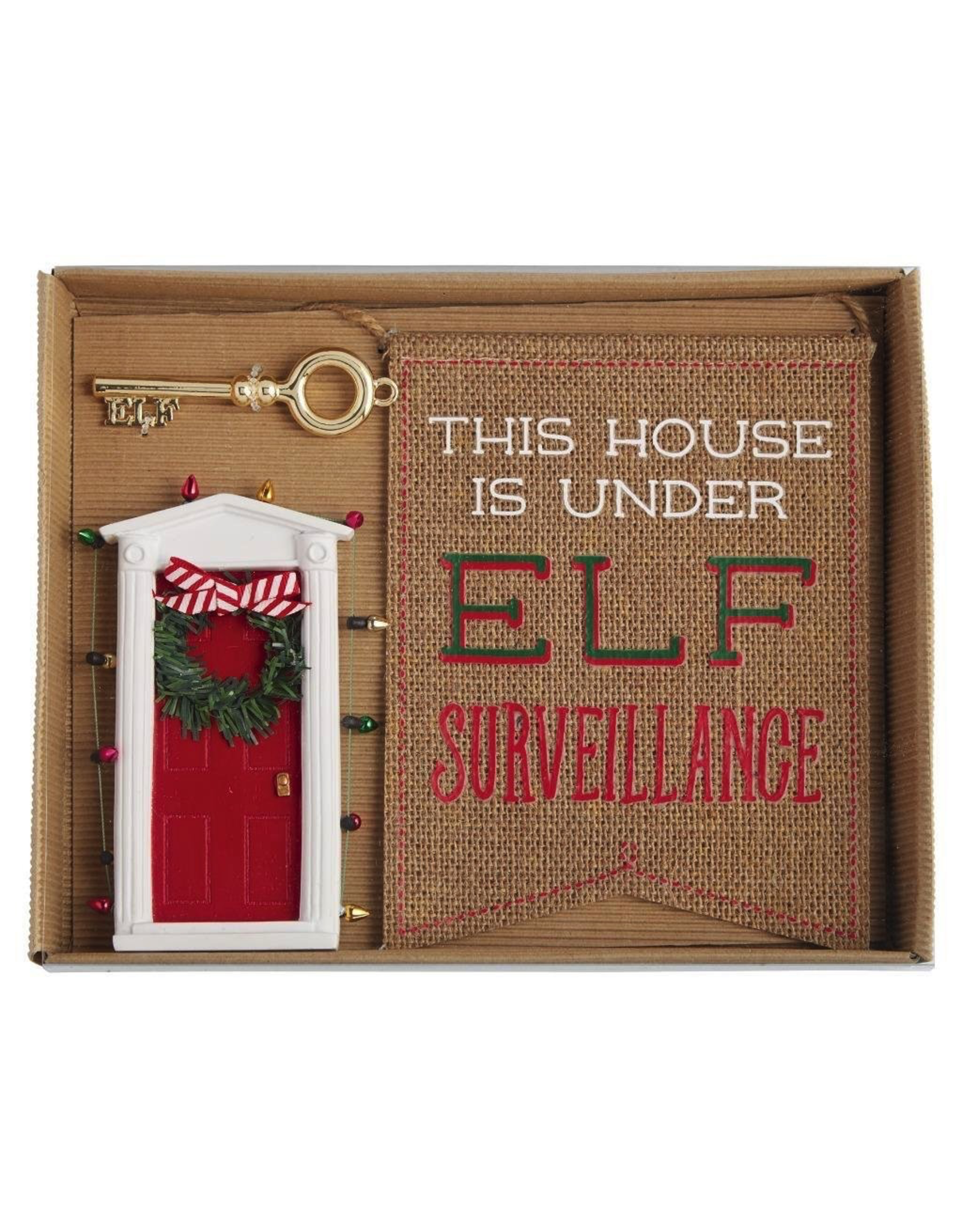 Mud Pie Christmas Elf Door Gift Set W Key And Under Elf Surveillance Flag