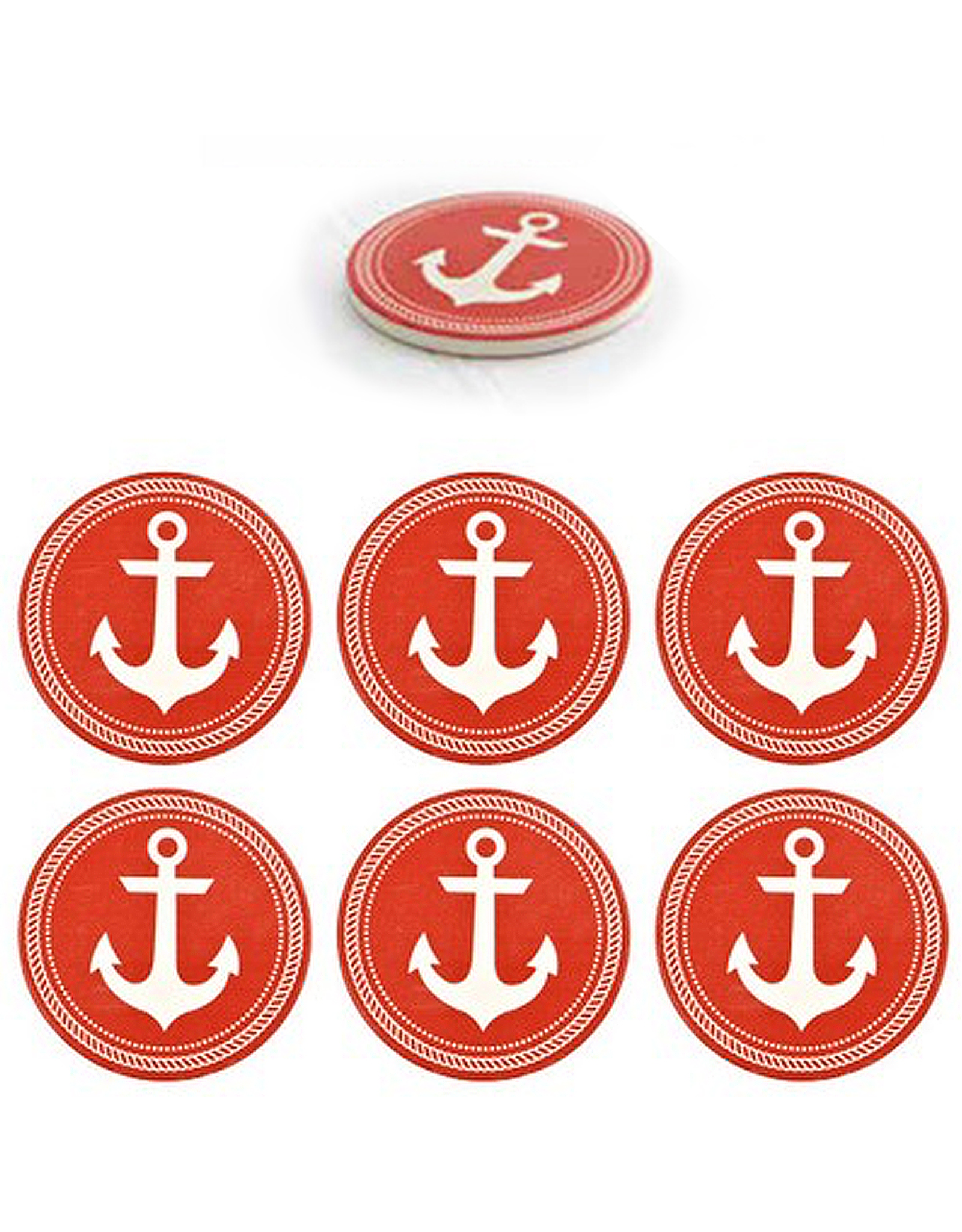 Ceramic Coasters Set of 6 Anchors Red and White