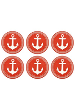 Ceramic Coasters Set of 6 Anchors Red and White