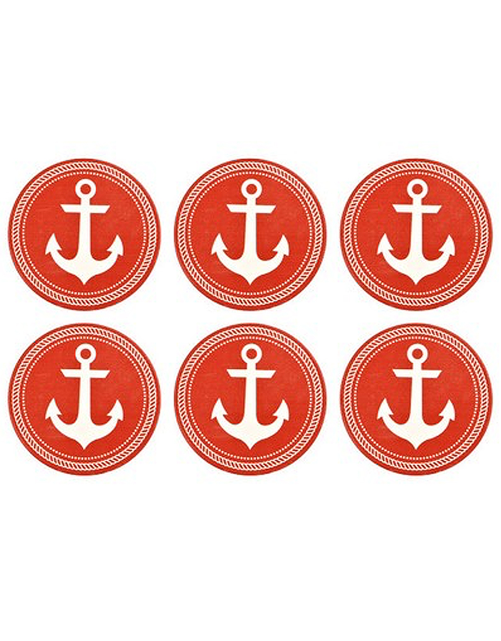 Ceramic Coasters Set of 6 Anchors Red and White