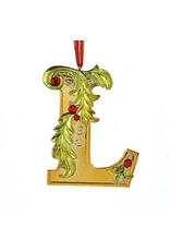 Kurt Adler Gold Initial Ornament With Holly Accents 3.5 Inch Letter L