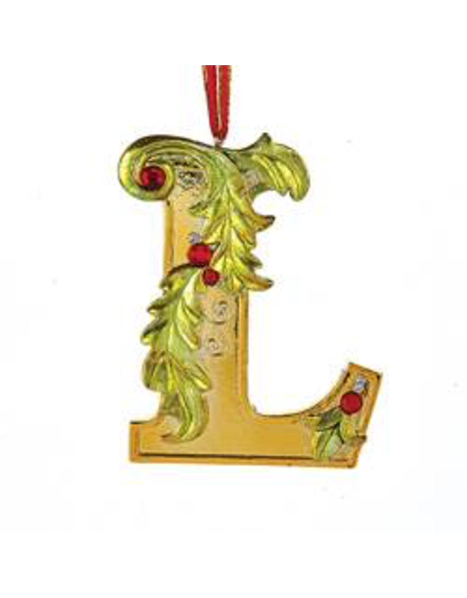 Kurt Adler Gold Initial Ornament With Holly Accents 3.5 Inch Letter L