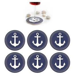 Ceramic Coasters Set of 6 Anchors Blue and White