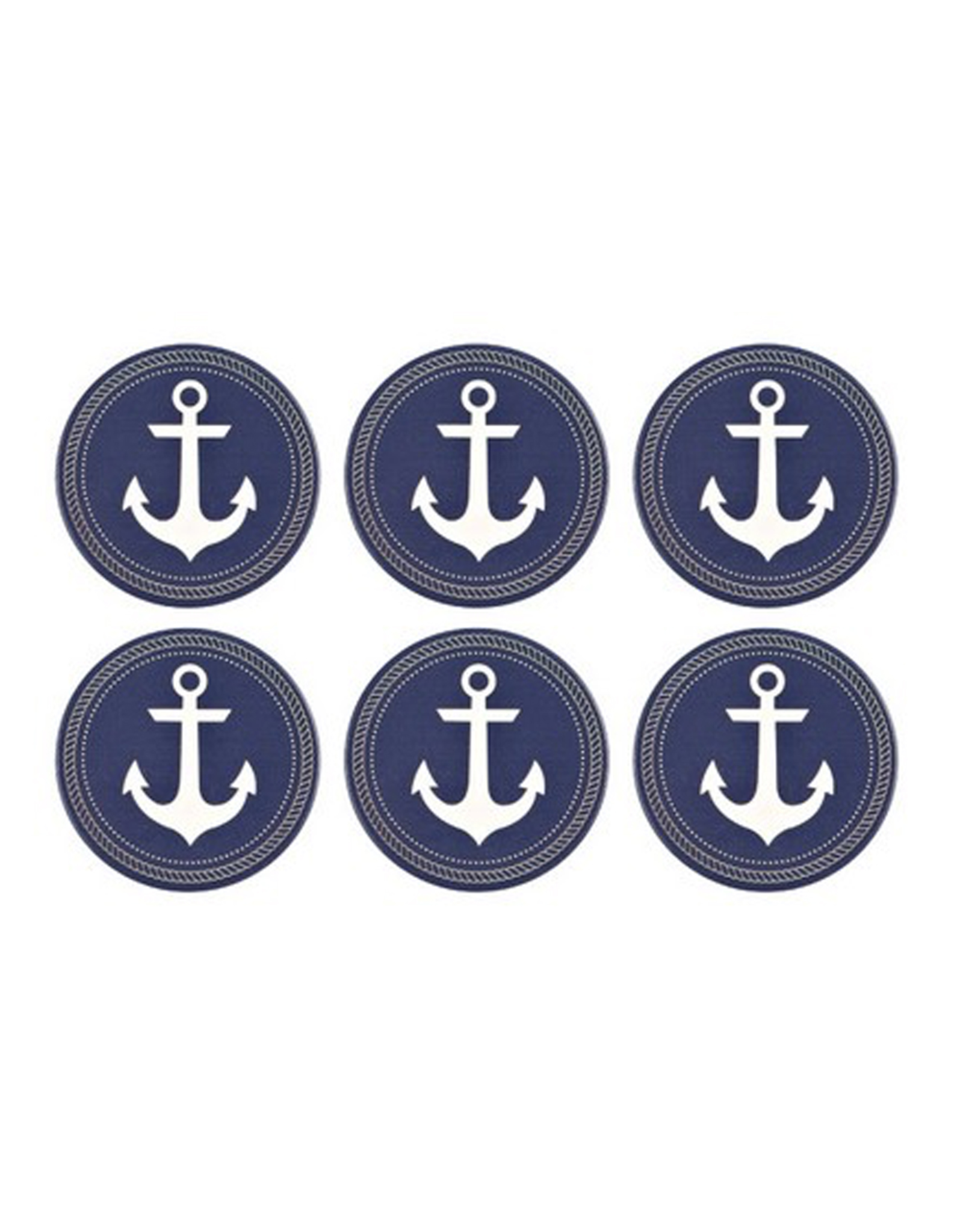 Ceramic Coasters Set of 6 Anchors Blue and White