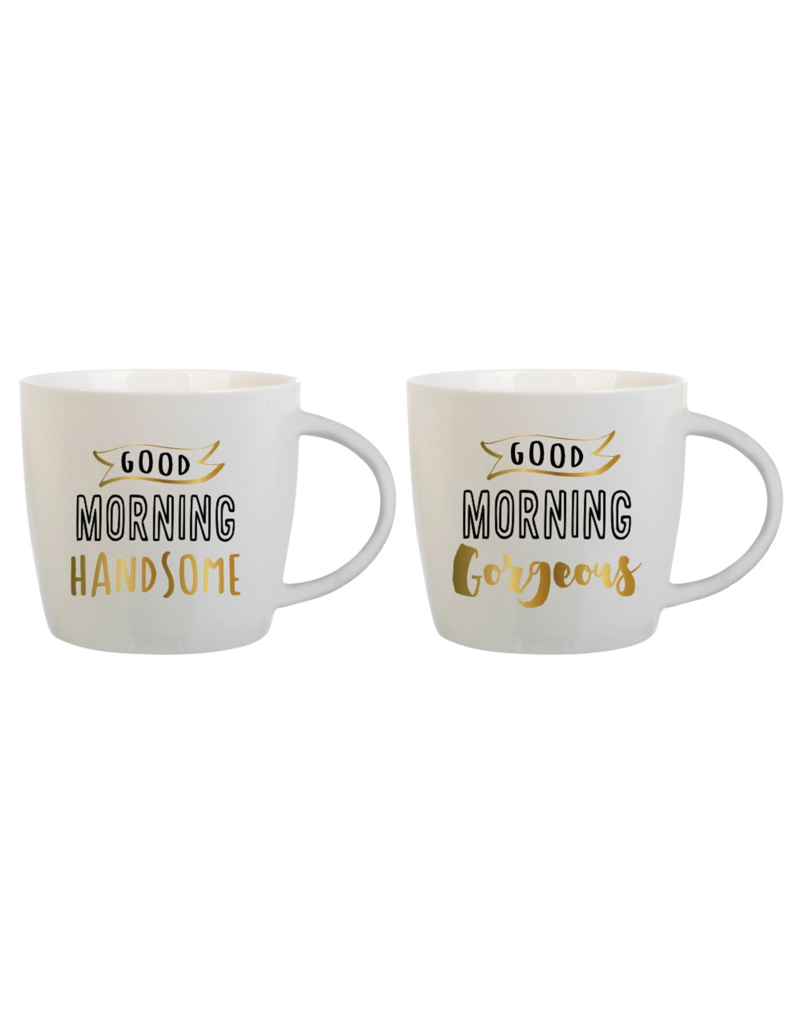 Slant Ceramic Mugs Set of 2 Good Morning Handsome Gorgeous