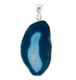 Charles Albert Jewelry Sterling Silver w Agate Slice Pendant - Blue