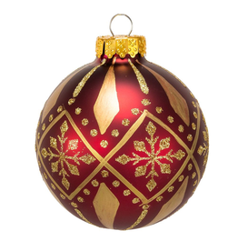 Kurt Adler Burgundy And Gold Pattern 80mm Glass Ball Ornaments 6pc Set