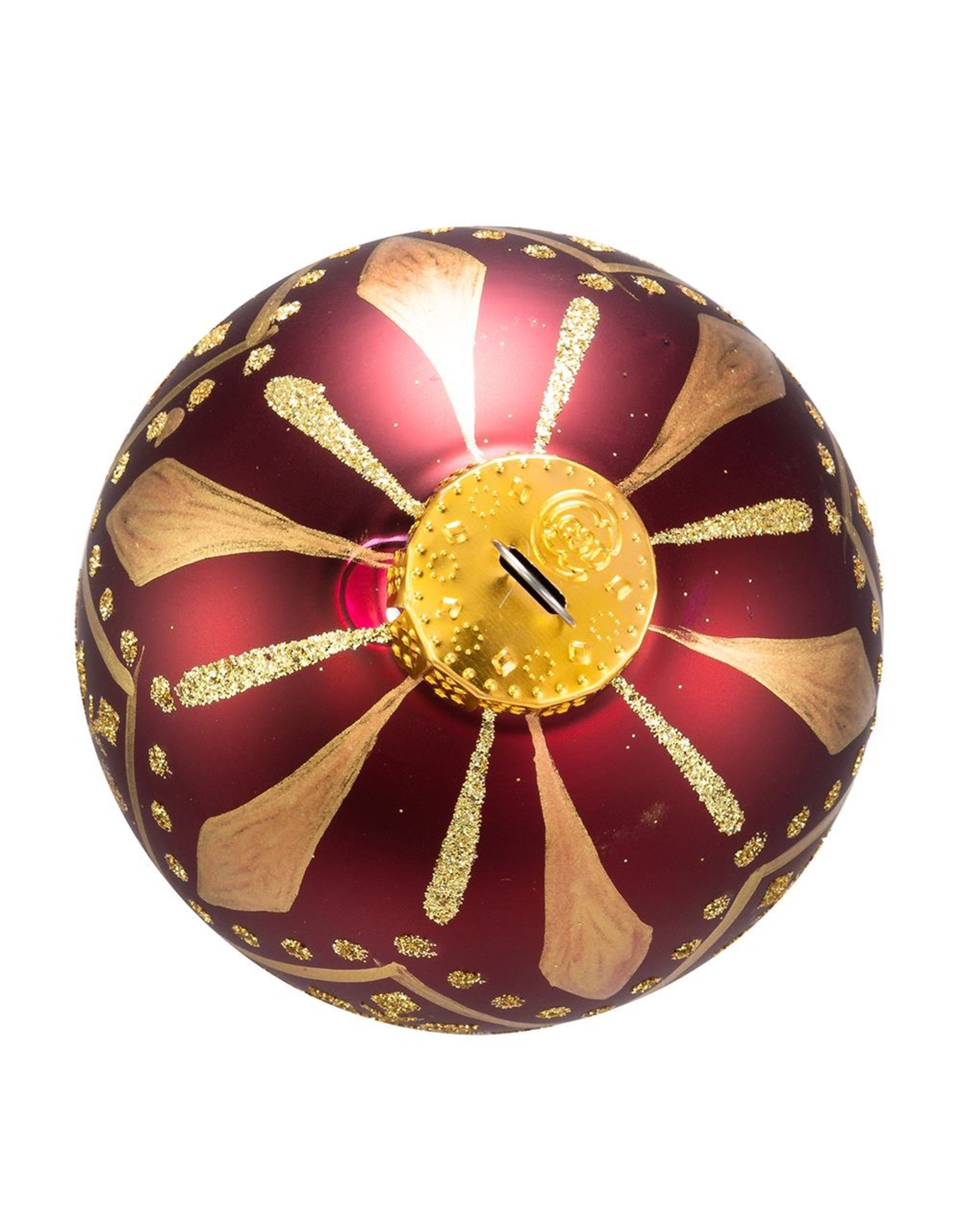 Kurt Adler Burgundy And Gold Pattern 80mm Glass Ball Ornaments 6pc Set