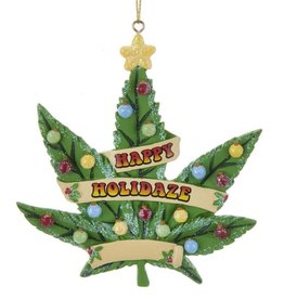 Kurt Adler Happy Holidaze Cannabis Leaf Christmas Ornament