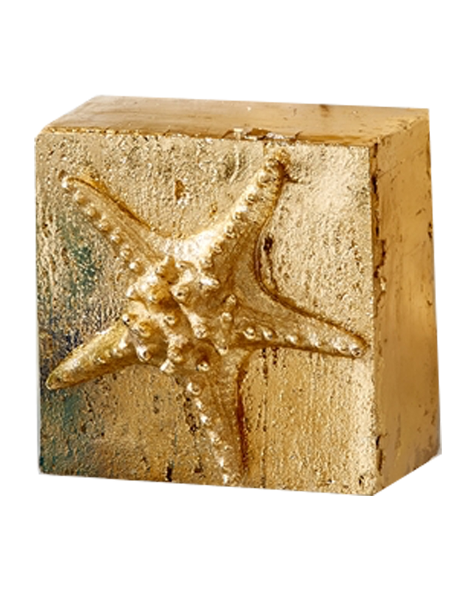 Gold Wall Art Block w Shell Relief Starfish