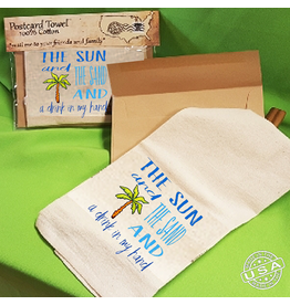 Postcard Towel Mailable Tea Towel with Sun Sand Drink In My Hand