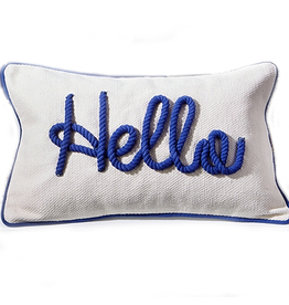 Twos Company Nautical Coastal Pillow w Rope Embroidered Hello