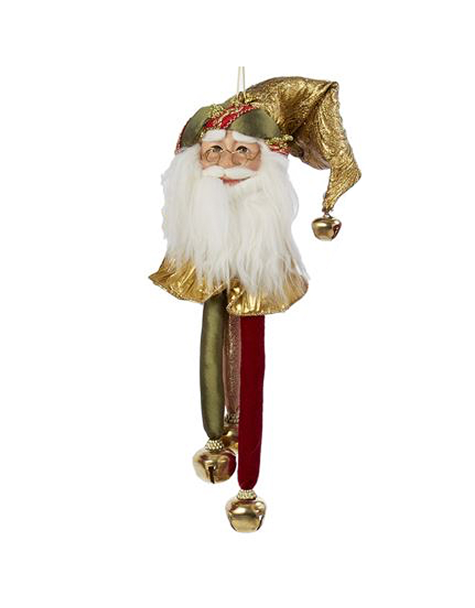 Kurt Adler Santa Head-Santa Face Christmas Ornament w Bells GLD
