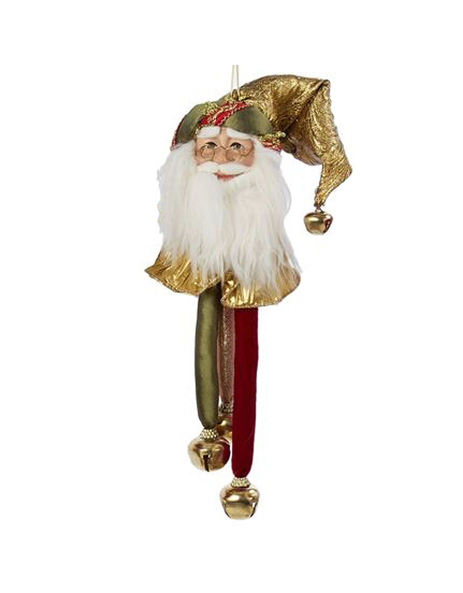 Kurt Adler Santa Head With Bells Ornaments GLD