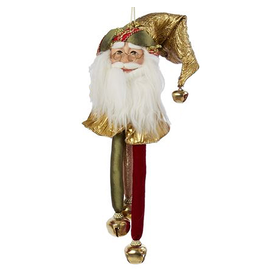 Kurt Adler Santa Head With Bells Ornaments GLD