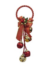 Kurt Adler Jingle Bells Cluster w Bow Door Hanger Ornament RED-GOLD