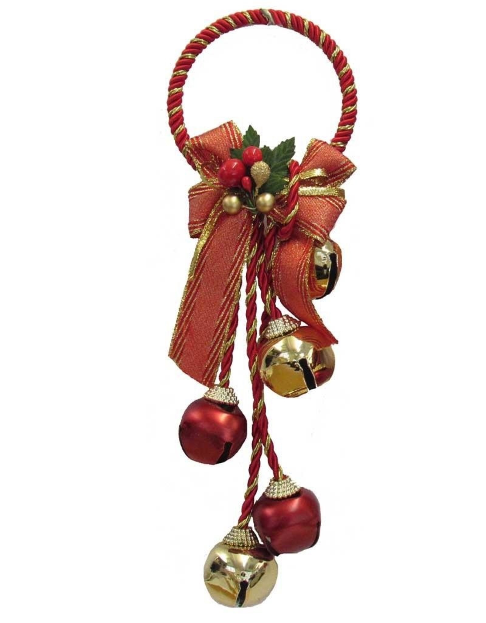 Kurt Adler Jingle Bells Cluster w Bow Door Hanger Ornament RED-GOLD