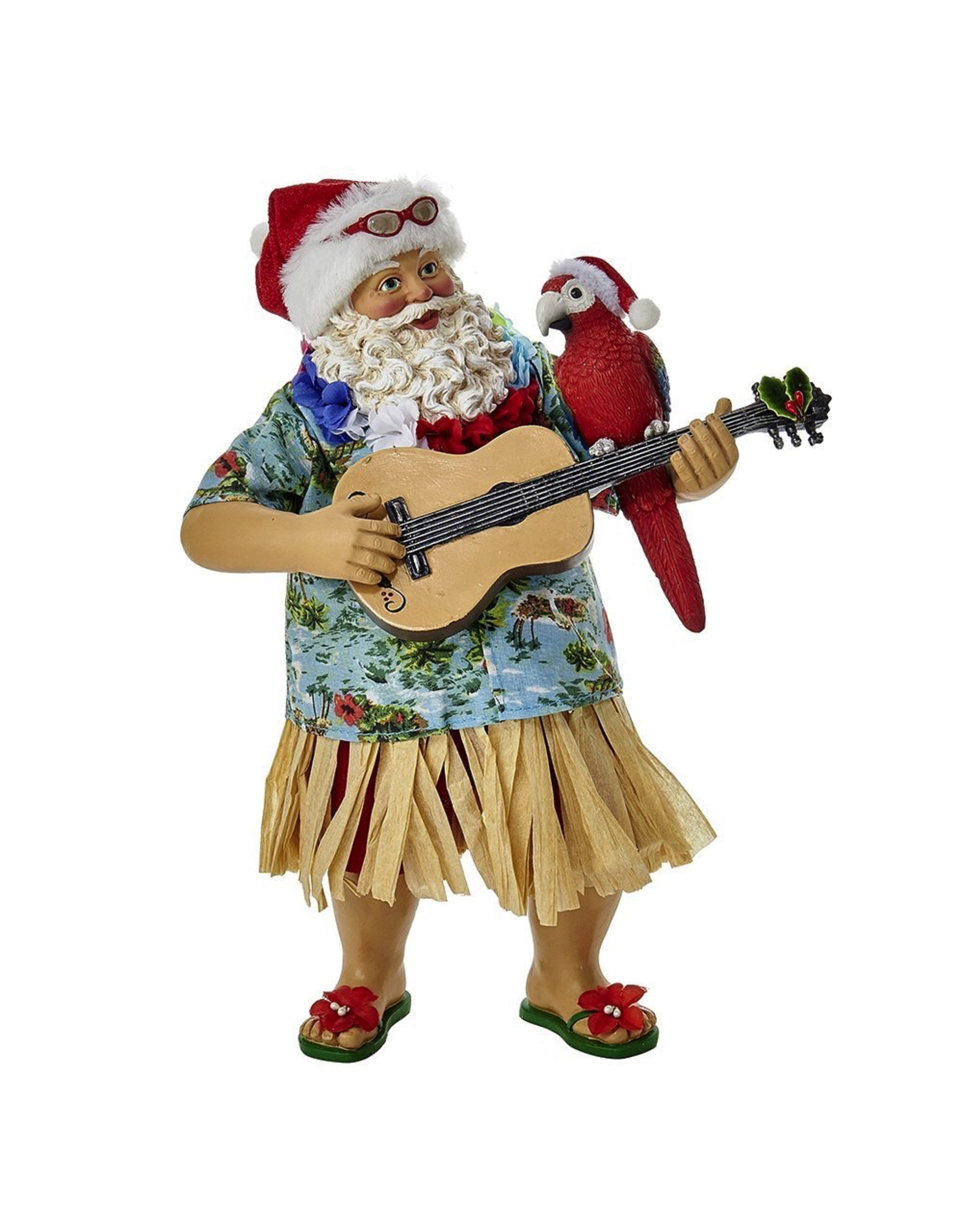 Kurt Adler Fabriche Beach Santa Tablepiece w Parrot on Guitar