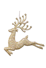 Kurt Adler Champagne Gold Diamond Glitter Reindeer Leaping Ornament